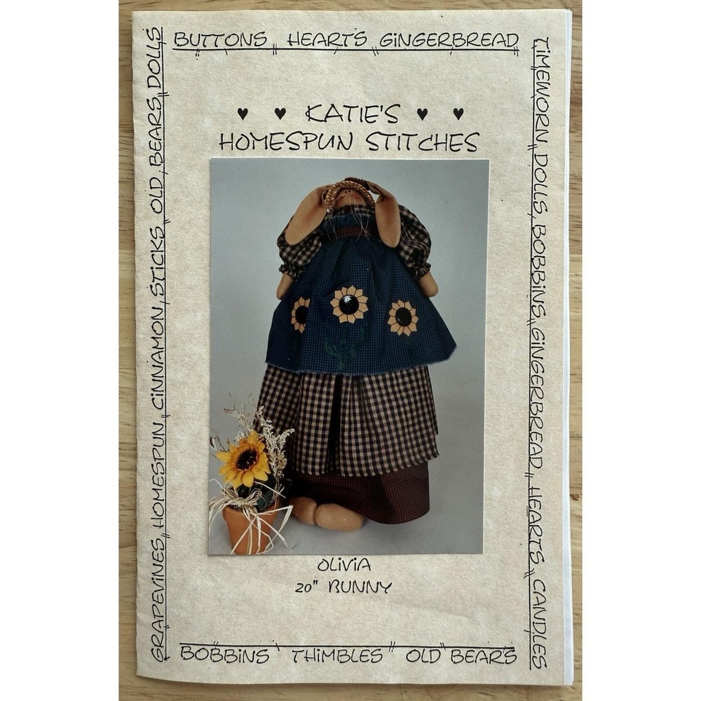 Katie's Homespun Stitches Olivia 20" Bunny Doll Pattern Uncut